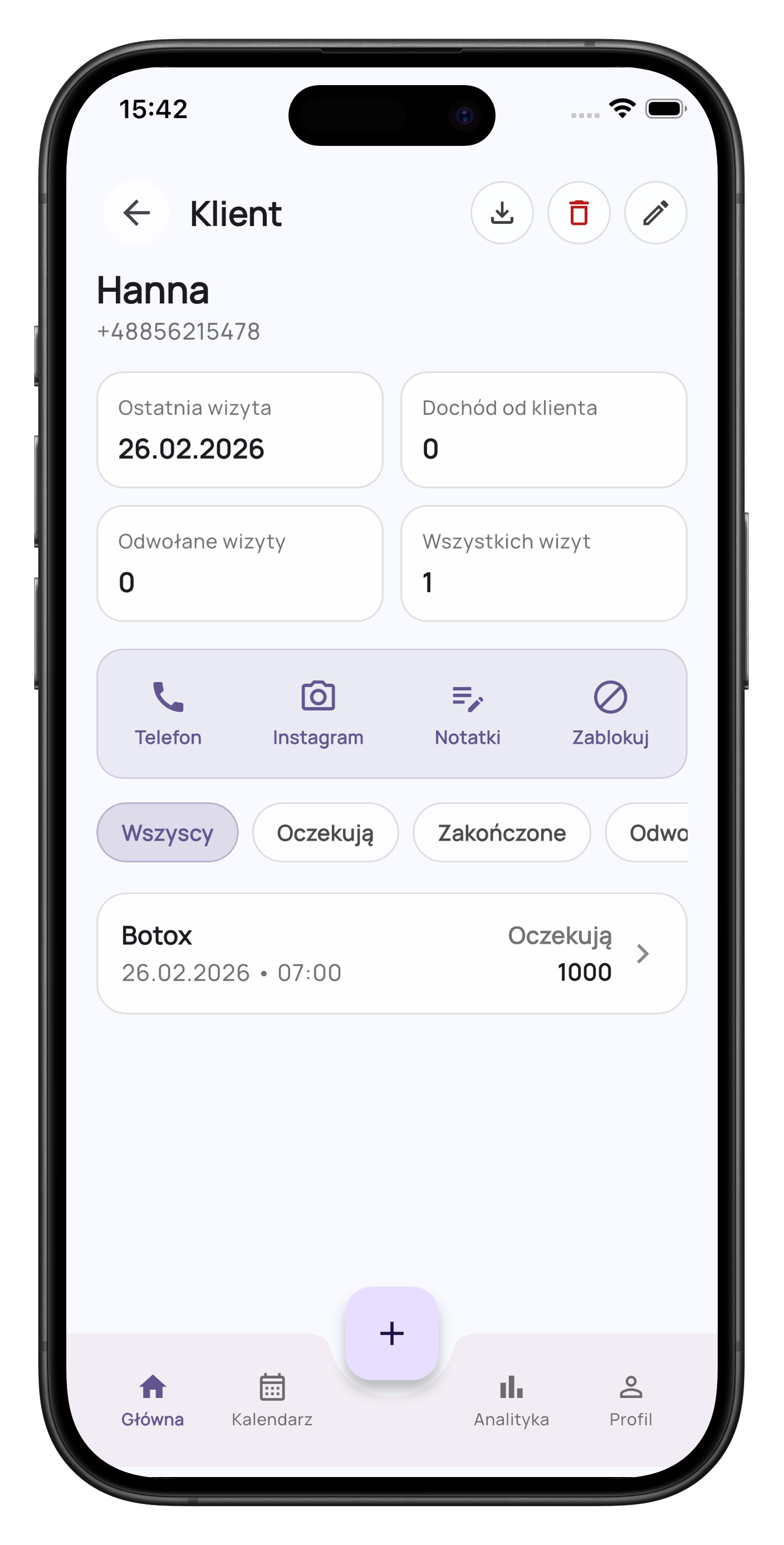 Esticly mobile client card screen